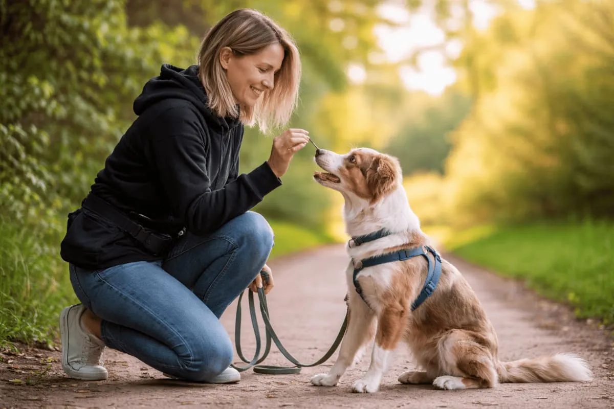 Individuelles Hundetraining im Saarland – Trainerin arbeitet im Basistraining mit Hund an Aufmerksamkeit und Grundsignalen im Alltag