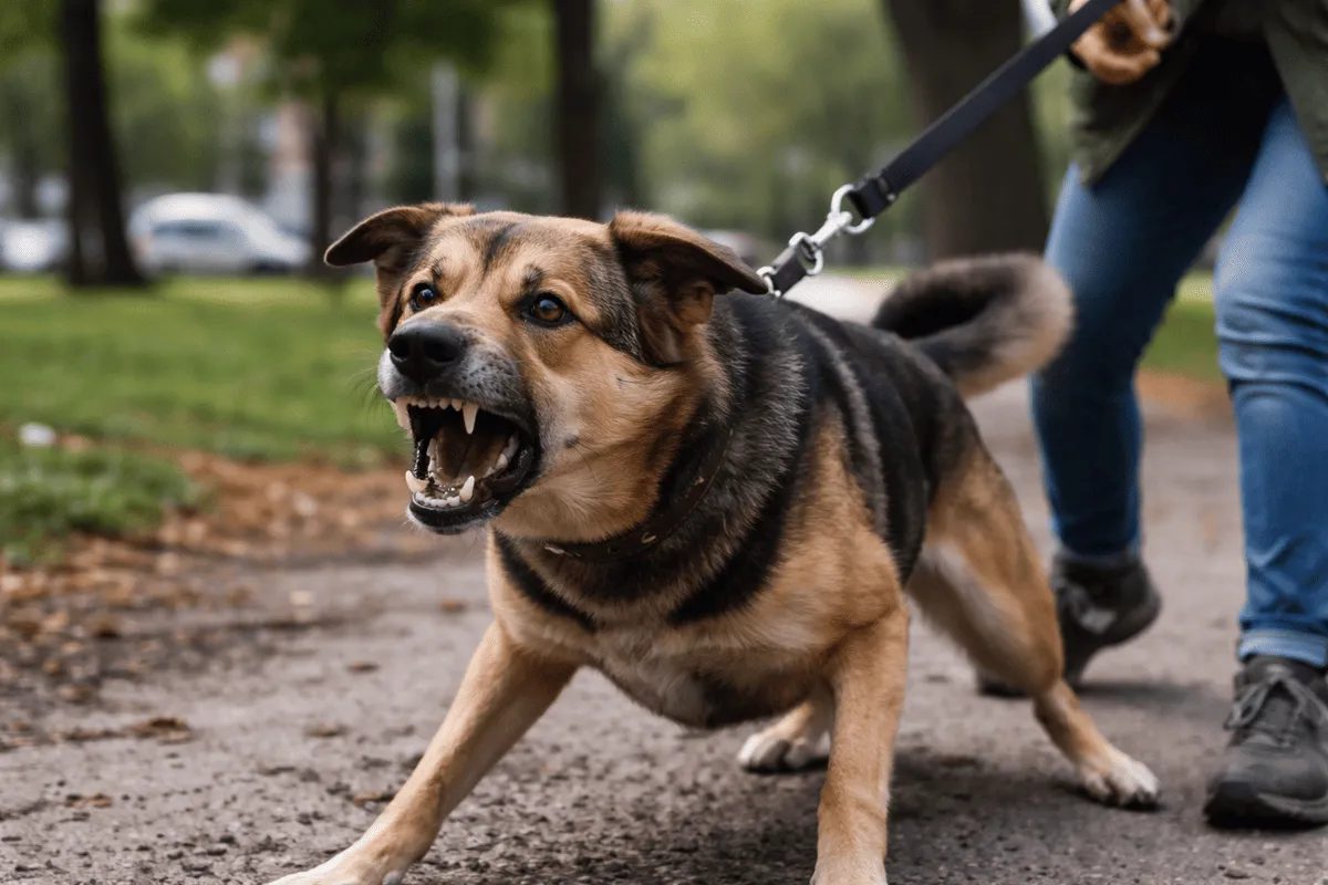 Hund zeigt Warnverhalten und Körpersprache bei Stress oder Aggression