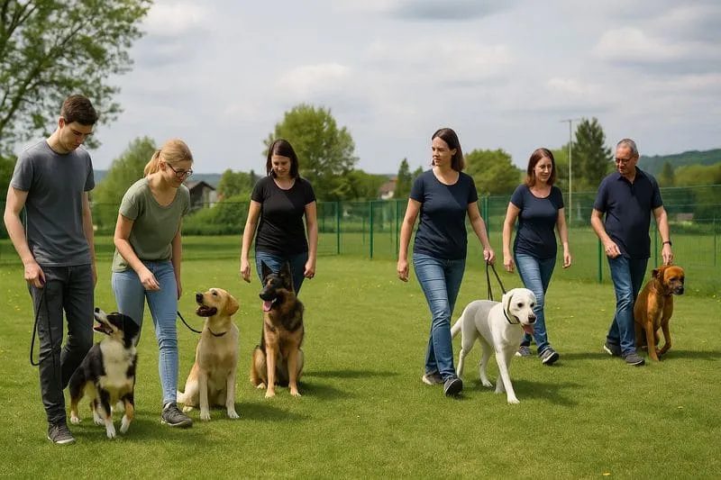 Training für die Begleithundeprüfung im Saarland – Mensch-Hund-Team übt Grundgehorsam in der Gruppe