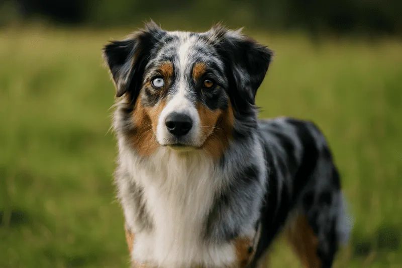 Dog showing classic merle coat pattern with diluted eumelanin pigmentation