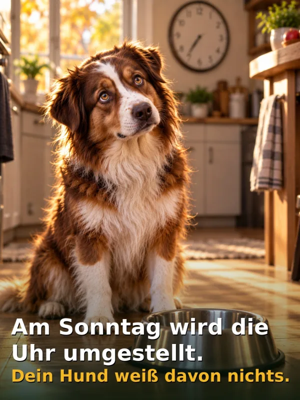 Am Sonntag wird die Uhr eine Stunde zurückgestellt. Für Deinen Hund ist danach plötzlich vieles eine Stunde zu spät …